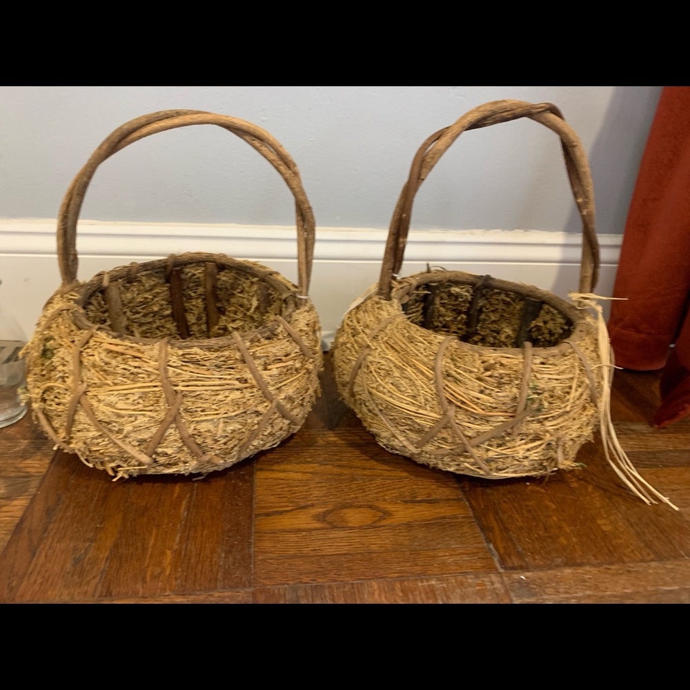 2 Woven Woodland Rustic Baskets Lot for Wedding or Decor